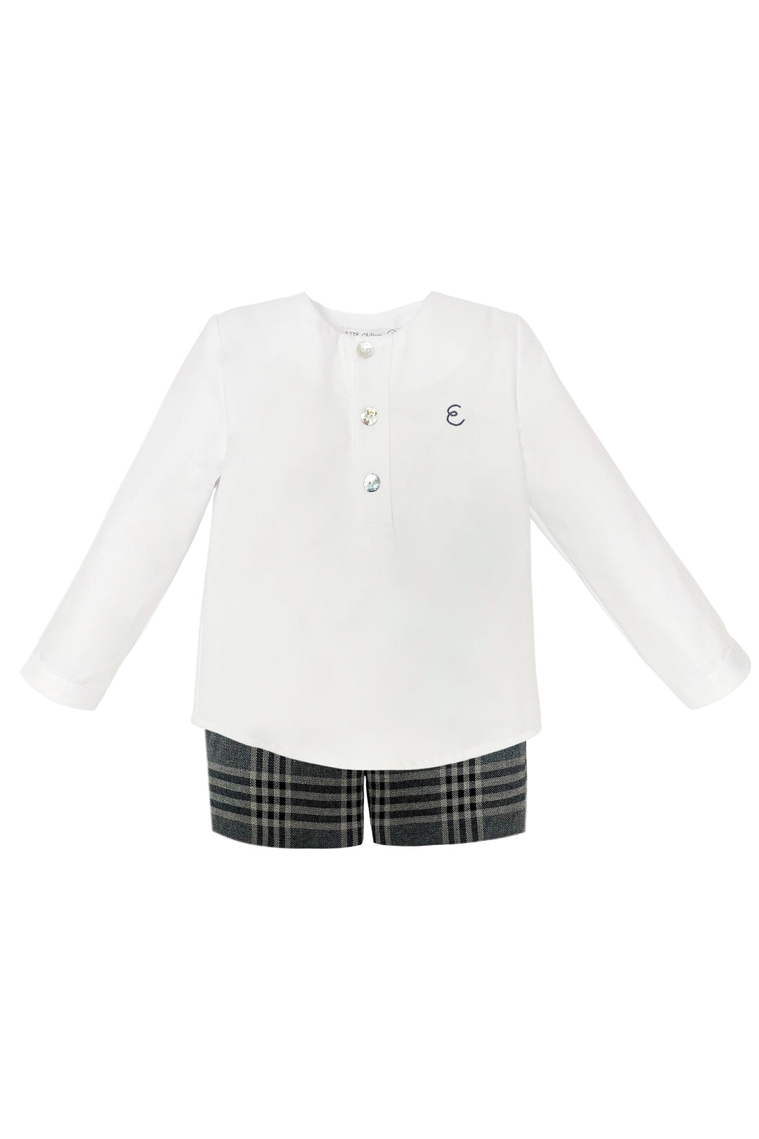 Eve Children "Clement" White Shirt & Grey Tartan Shorts | Millie and John