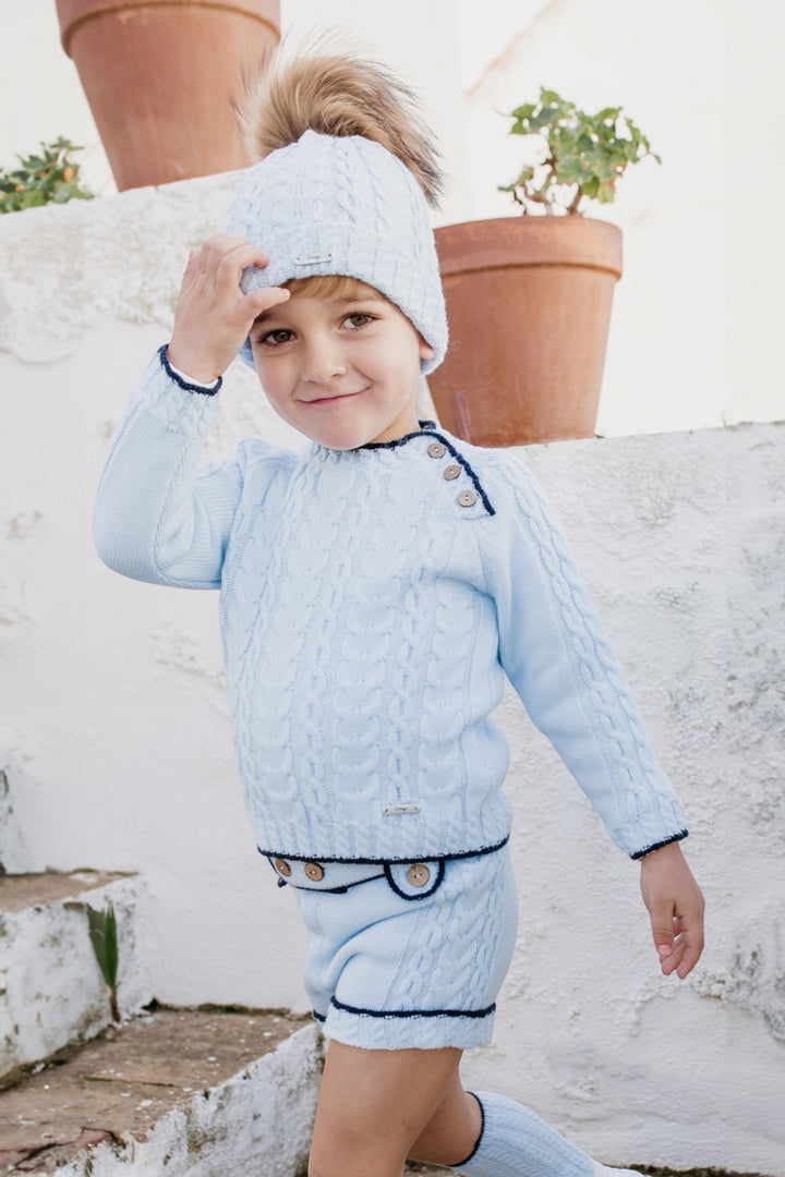 "Henry" Baby Blue & Navy Knit Jumper & Shorts