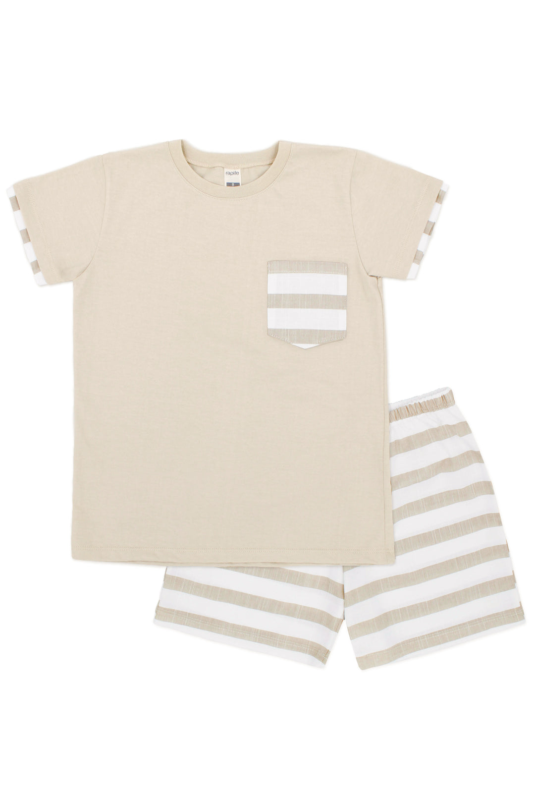 "Eli" Beige Striped T-Shirt & Shorts