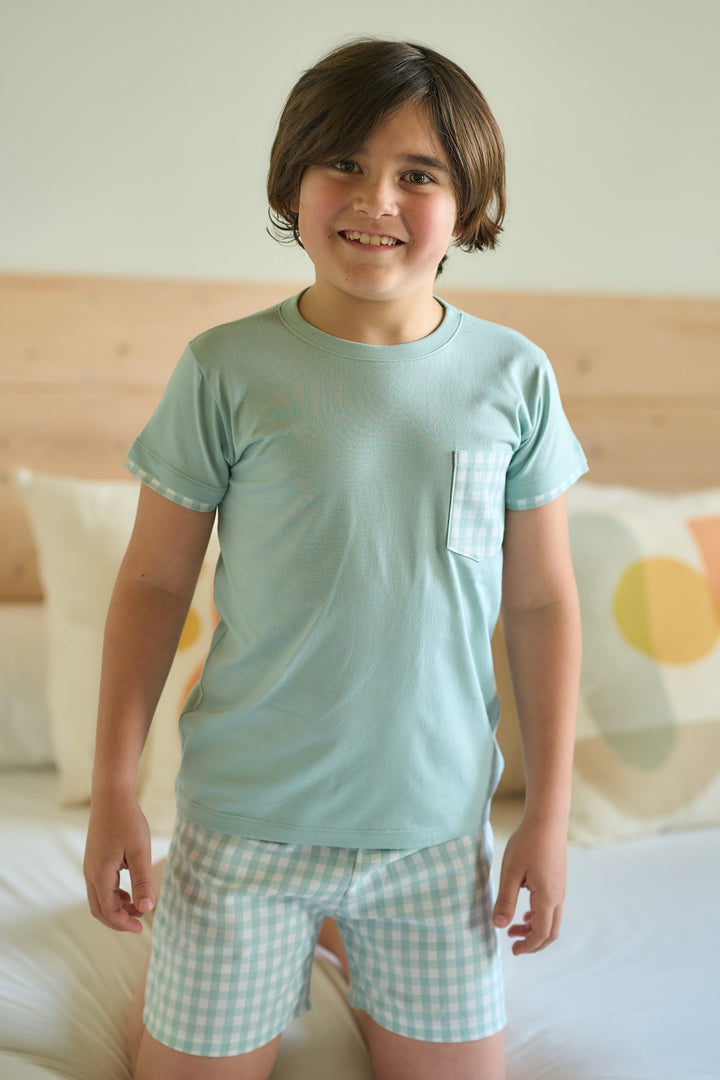 "Bodhi" Sage Green Gingham T-Shirt & Shorts