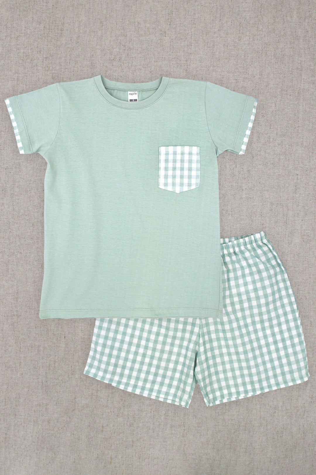 "Bodhi" Sage Green Gingham T-Shirt & Shorts