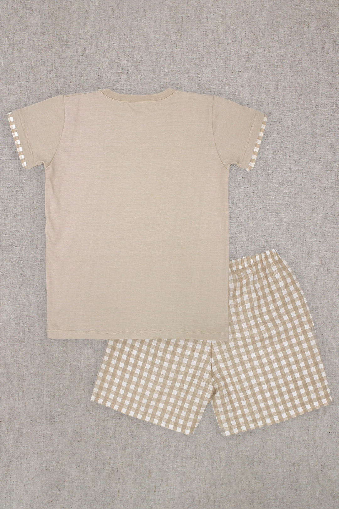 "Roman" Beige Gingham T-Shirt & Shorts