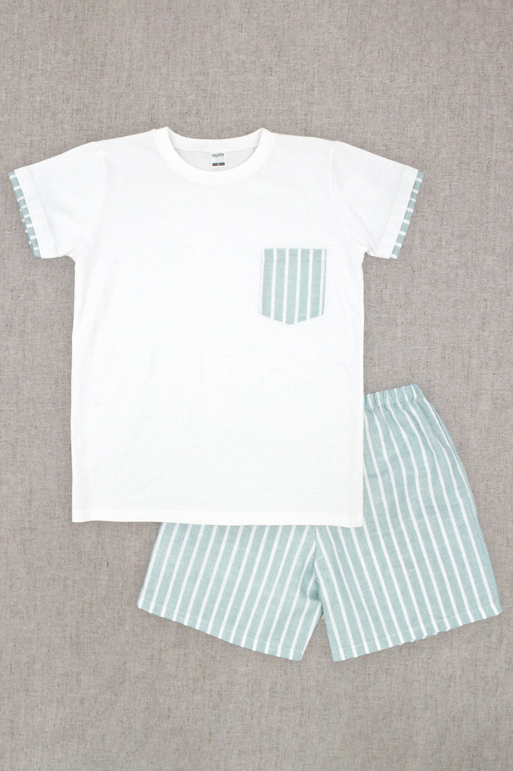 "Silas" Light Teal Striped T-Shirt & Shorts