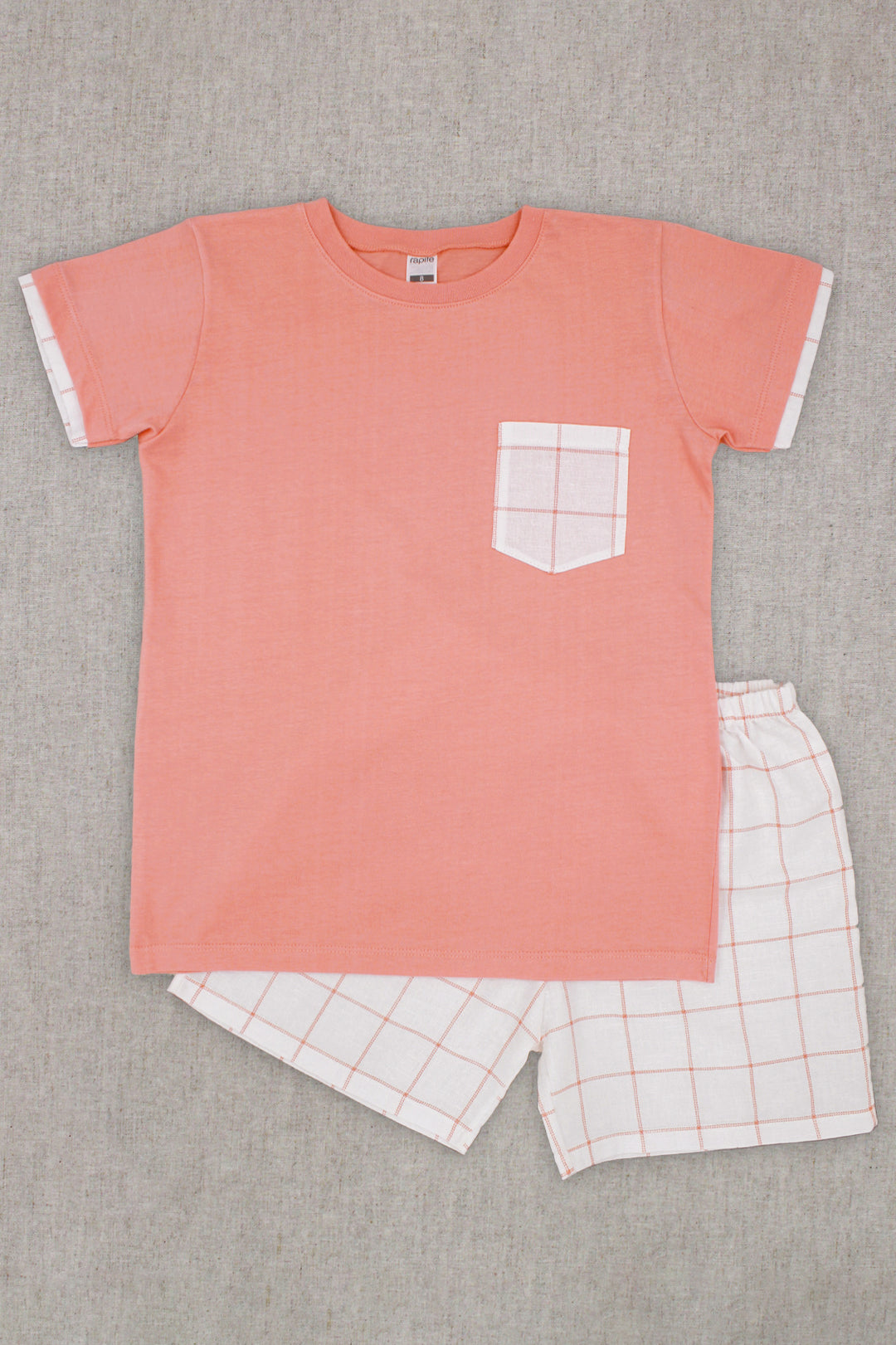 "Nico" Peach Checked T-Shirt & Shorts