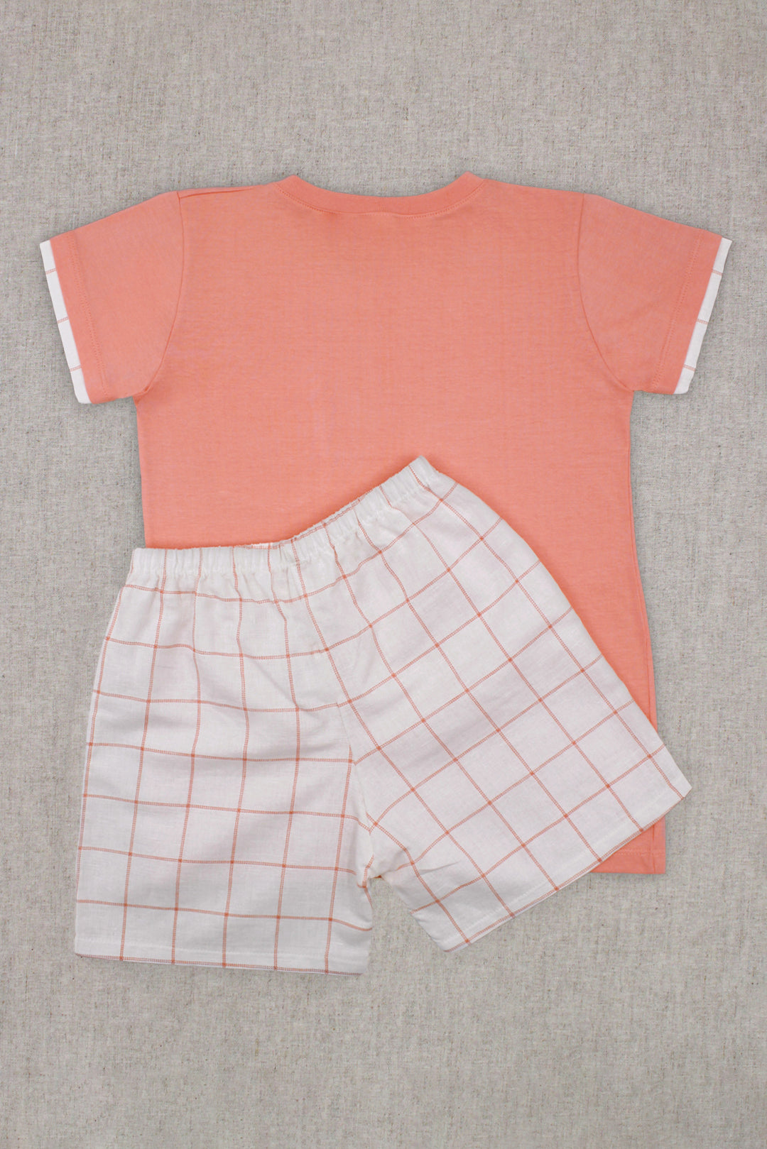 "Nico" Peach Checked T-Shirt & Shorts