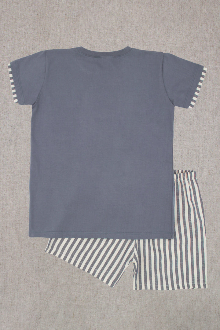 "Finnian" Dusky Blue Striped T-Shirt & Shorts