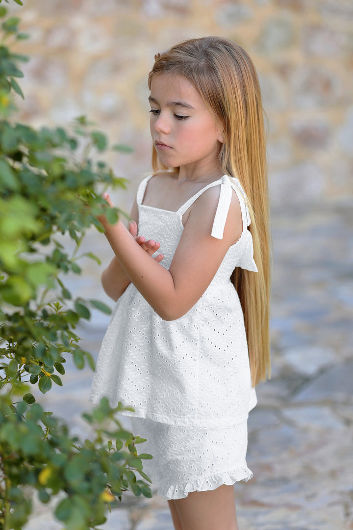 "Evelyn" White Broderie Anglaise Top &amp; Shorts