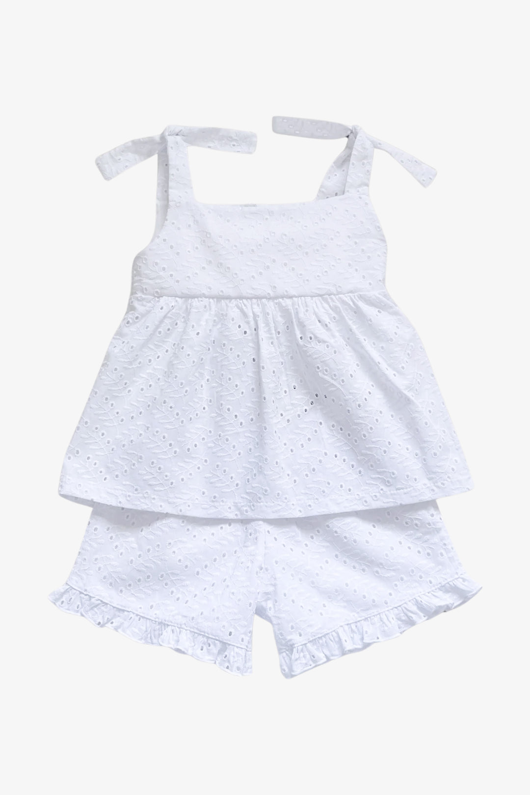 "Evelyn" White Broderie Anglaise Top &amp; Shorts