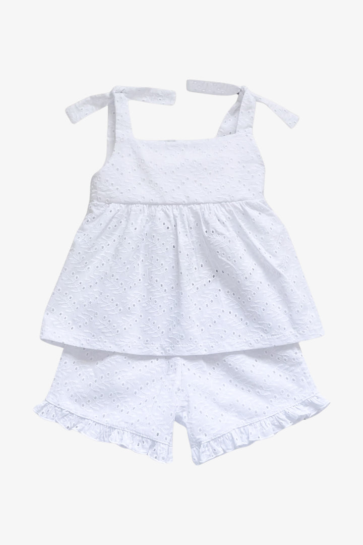 "Evelyn" White Broderie Anglaise Top &amp; Shorts