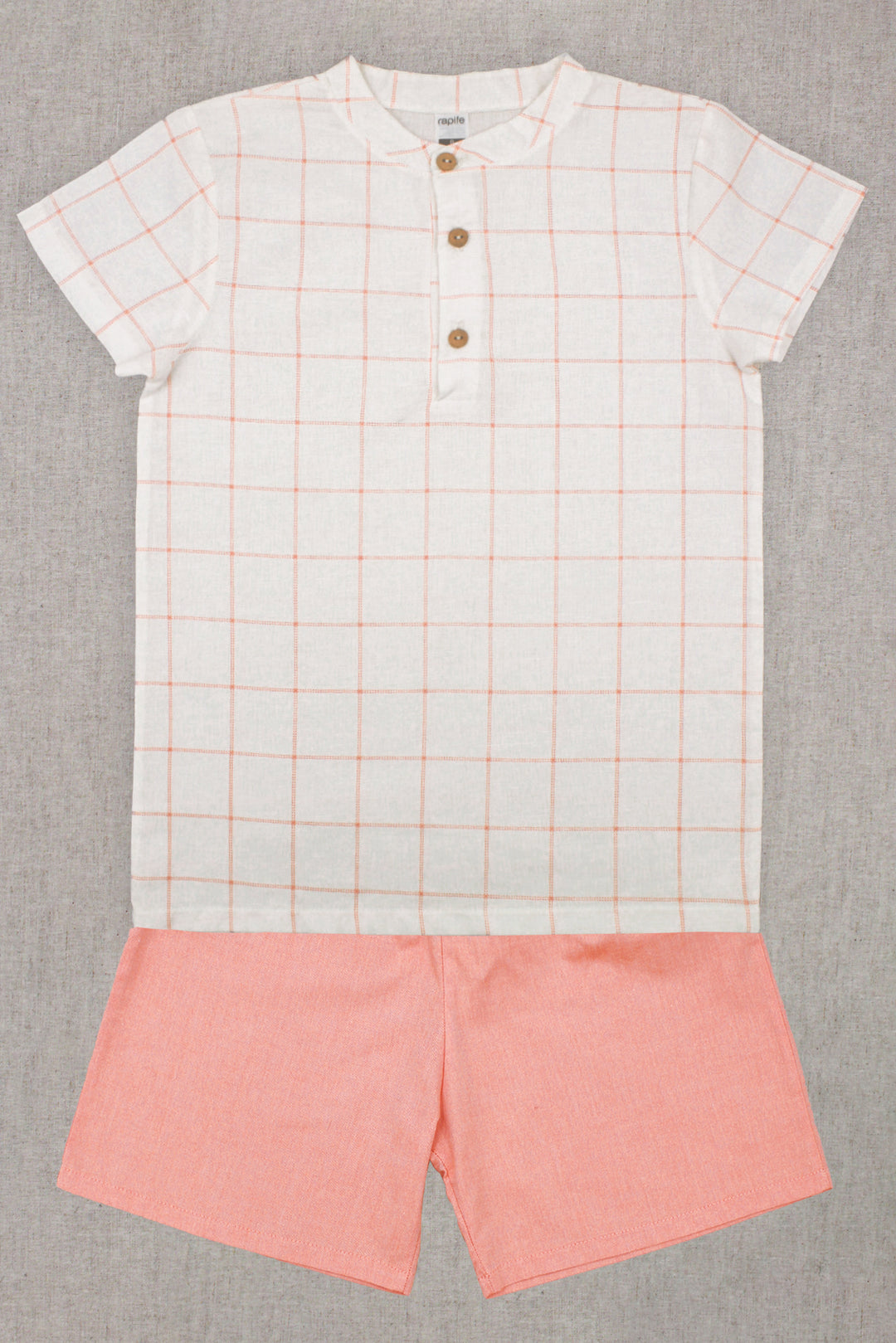 "Archer" Peach Linen Checked Shirt & Shorts