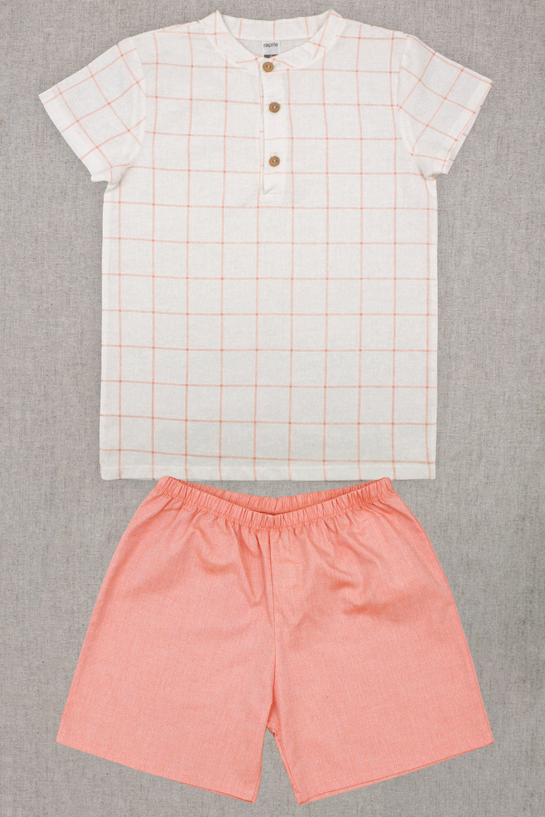 "Archer" Peach Linen Checked Shirt & Shorts