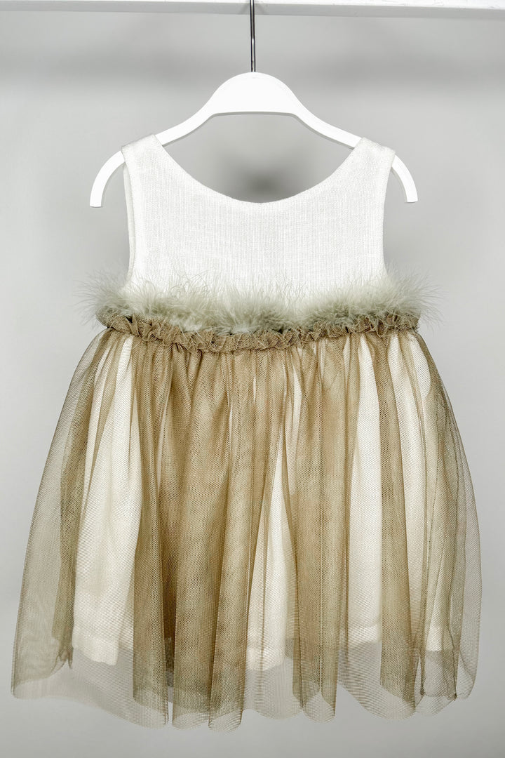 Eve Children "Louella" Khaki Feather Tulle Dress | Millie and John