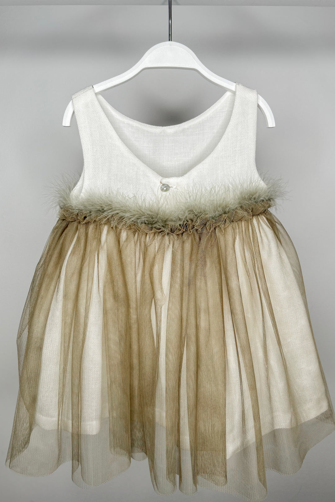 Eve Children "Louella" Khaki Feather Tulle Dress | Millie and John