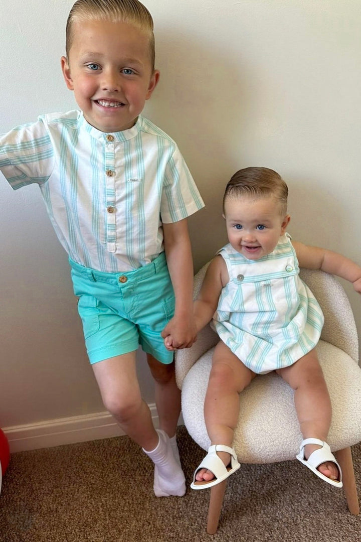 Foque "Rían" Turquoise Striped Shirt & Shorts | Millie and John