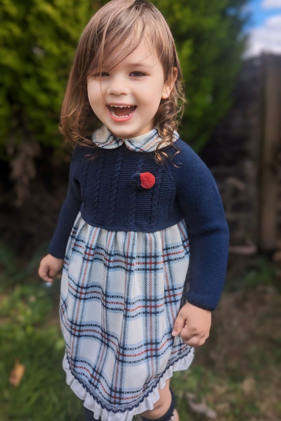 "Elsie" Navy Half Knit Tartan Dress