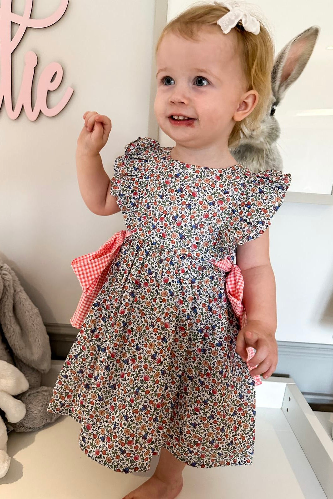 Deolinda "Rita" Multicoloured Vintage Floral Bow Dress | Millie and John