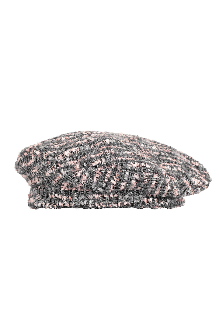 Charcoal & Dusky Pink Shimmer Tweed Beret