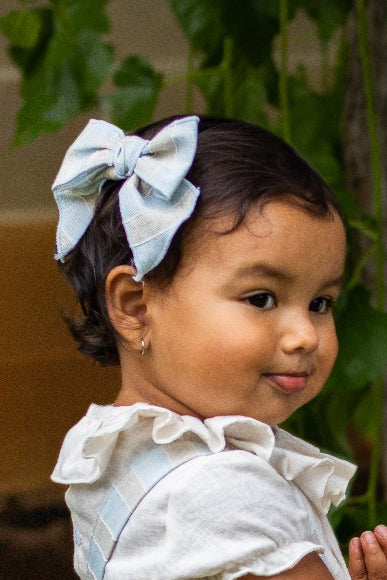 Powder Blue & Stone Striped Hair Bow