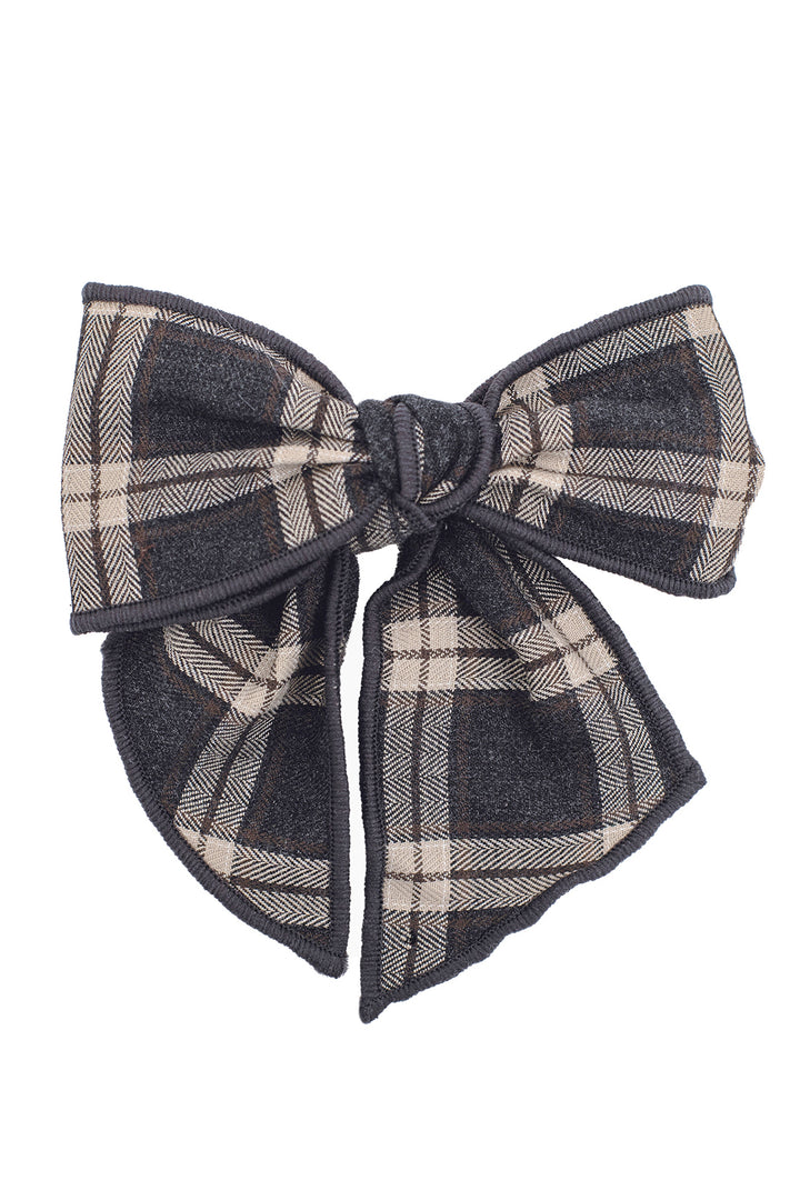 Charcoal & Stone Tartan Hair Bow