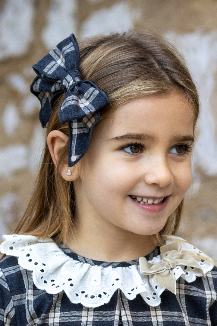 Charcoal & Stone Tartan Hair Bow