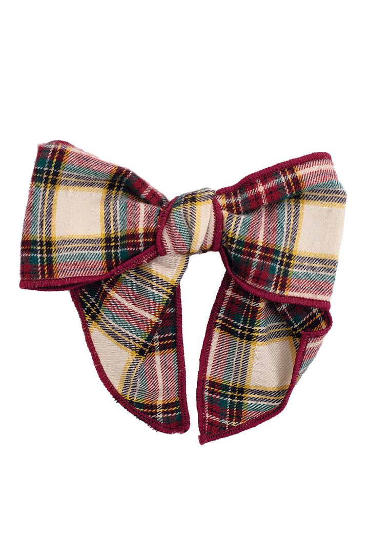 Burgundy & Oatmeal Tartan Hair Bow