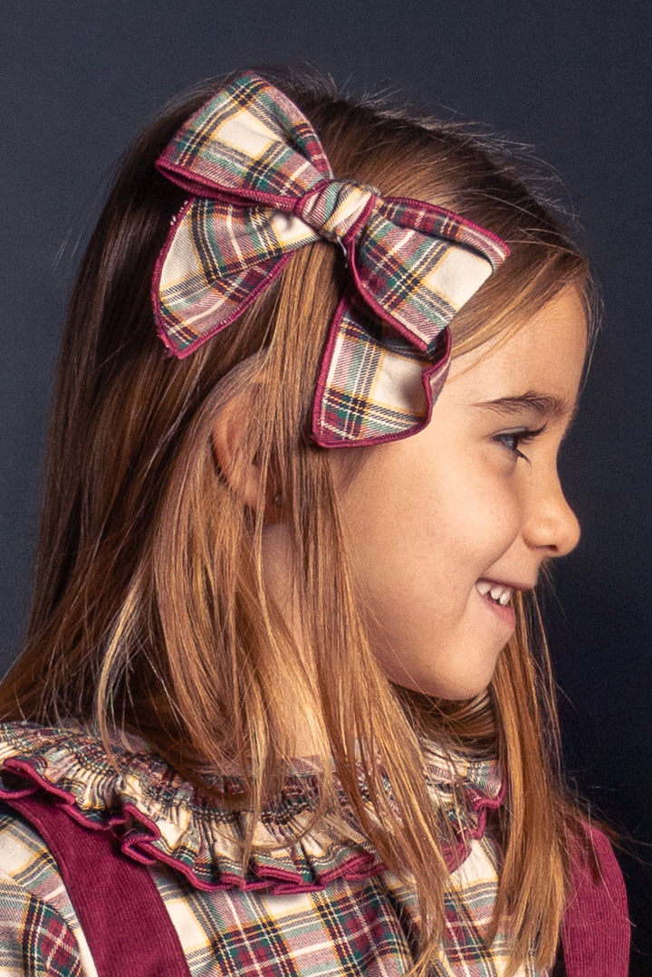 Burgundy & Oatmeal Tartan Hair Bow
