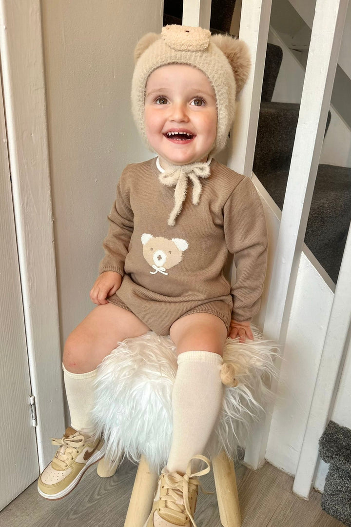 "Hugo" Caramel Brown Knit Bear Romper