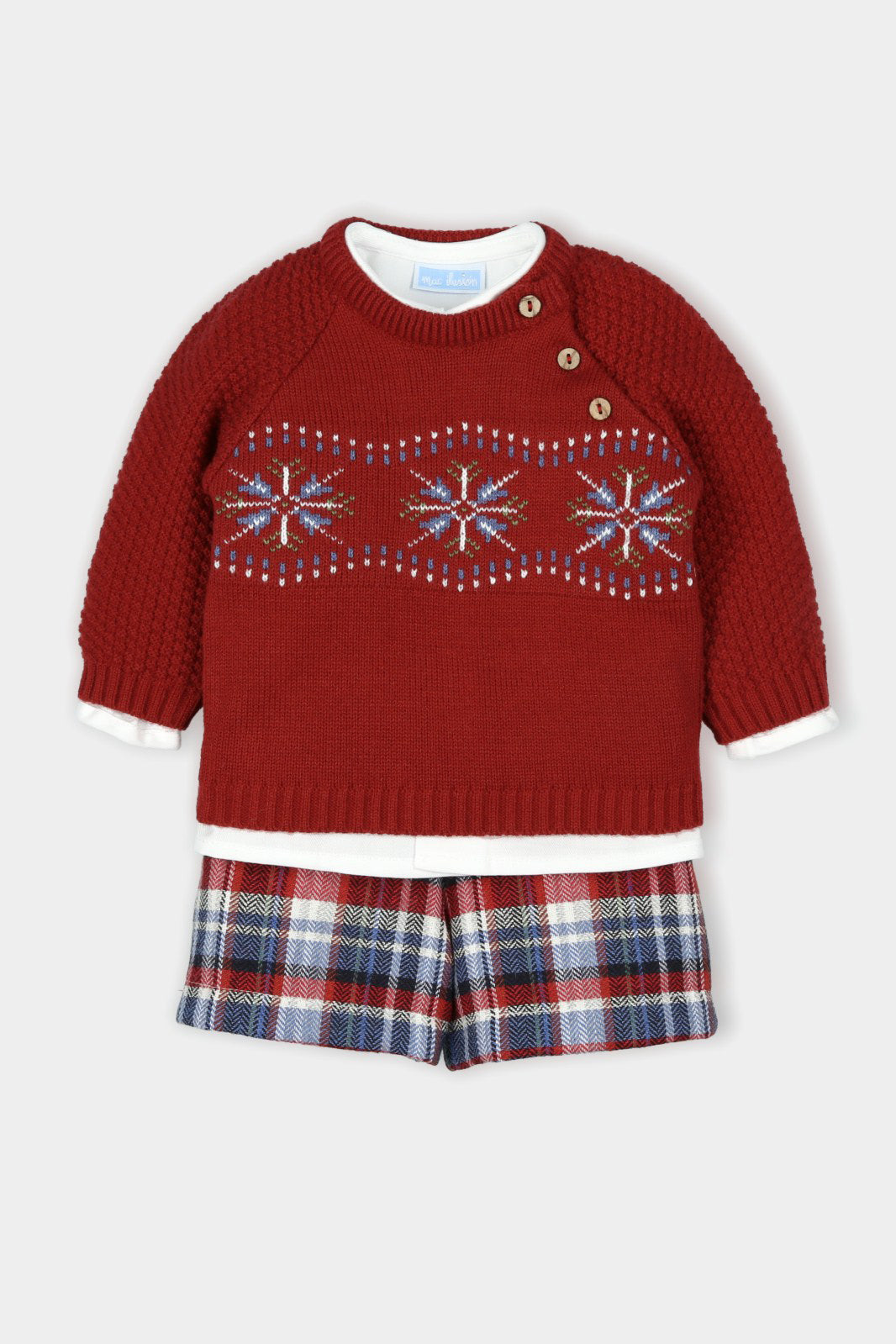 Mac Ilusión PREORDER "Horace" Burgundy Knitted Tartan Outfit Set | Millie and John
