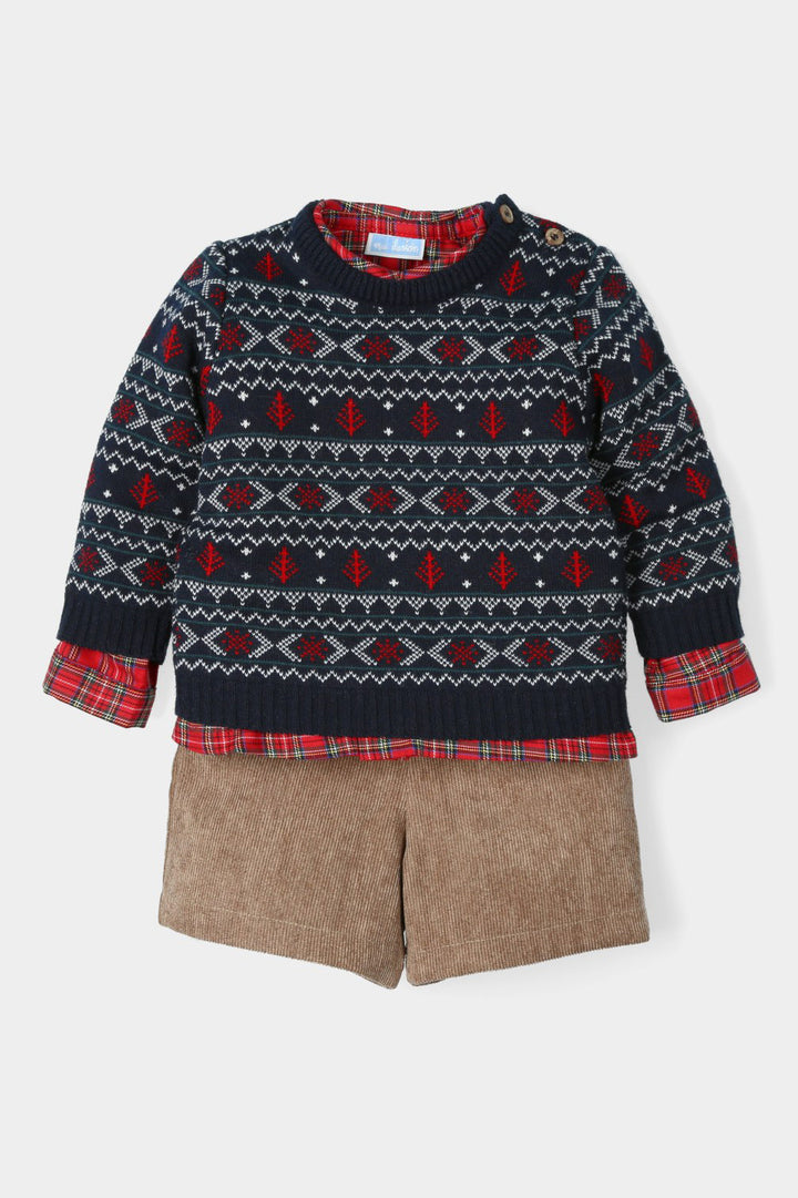 Mac Ilusión PREORDER "Archie" Navy Knitted Tartan Outfit Set | Millie and John