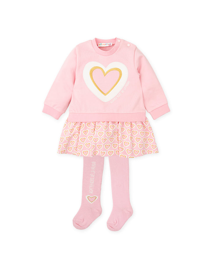 "Sia" Baby Pink Heart Sweatshirt Dress & Tights