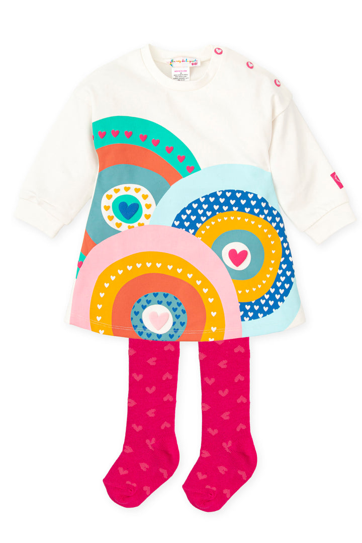 "Audrey" Multicoloured Retro Sweatshirt Dress & Tights