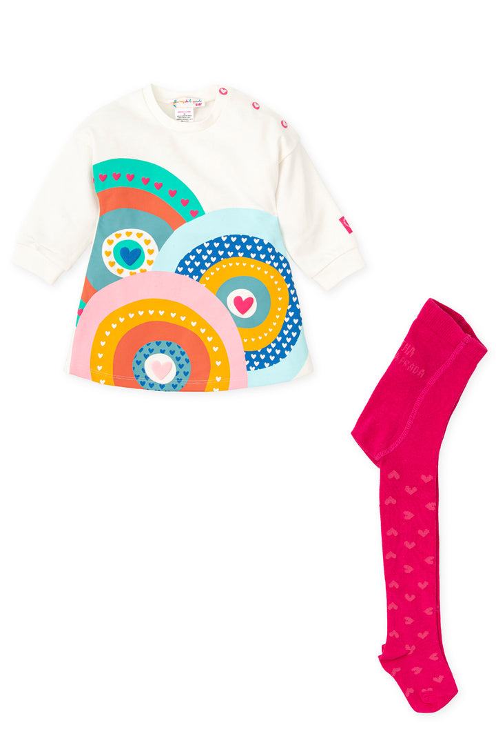 "Audrey" Multicoloured Retro Sweatshirt Dress & Tights