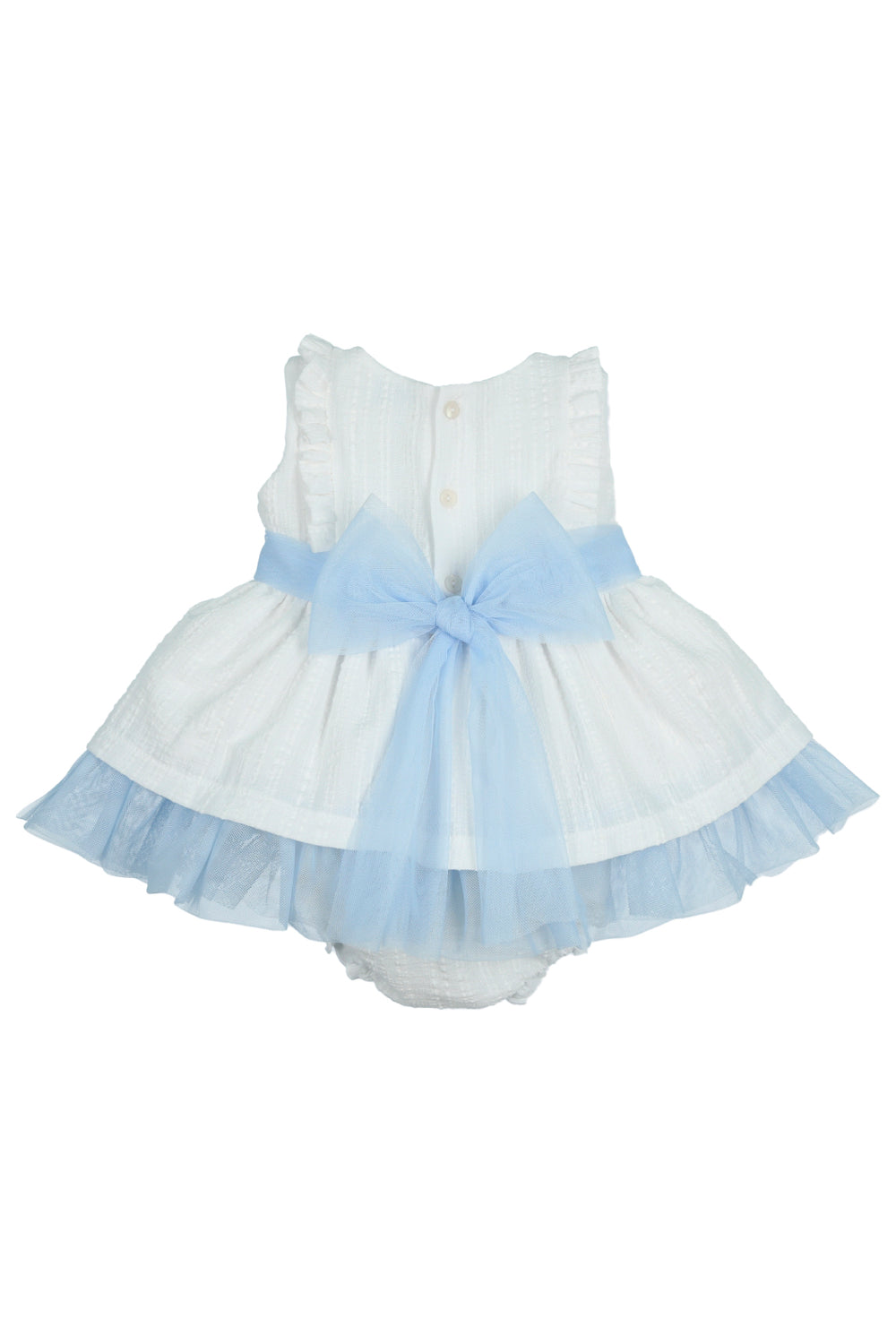 Mac Ilusión "Roselyn" White & Blue Tulle Dress & Bloomers | Millie and John