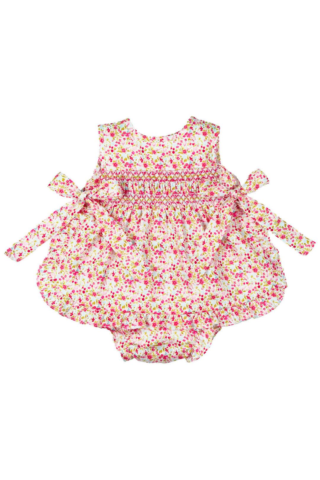 Mac Ilusión "Madeline" Bright Pink Floral Smocked Dress & Bloomers | Millie and John