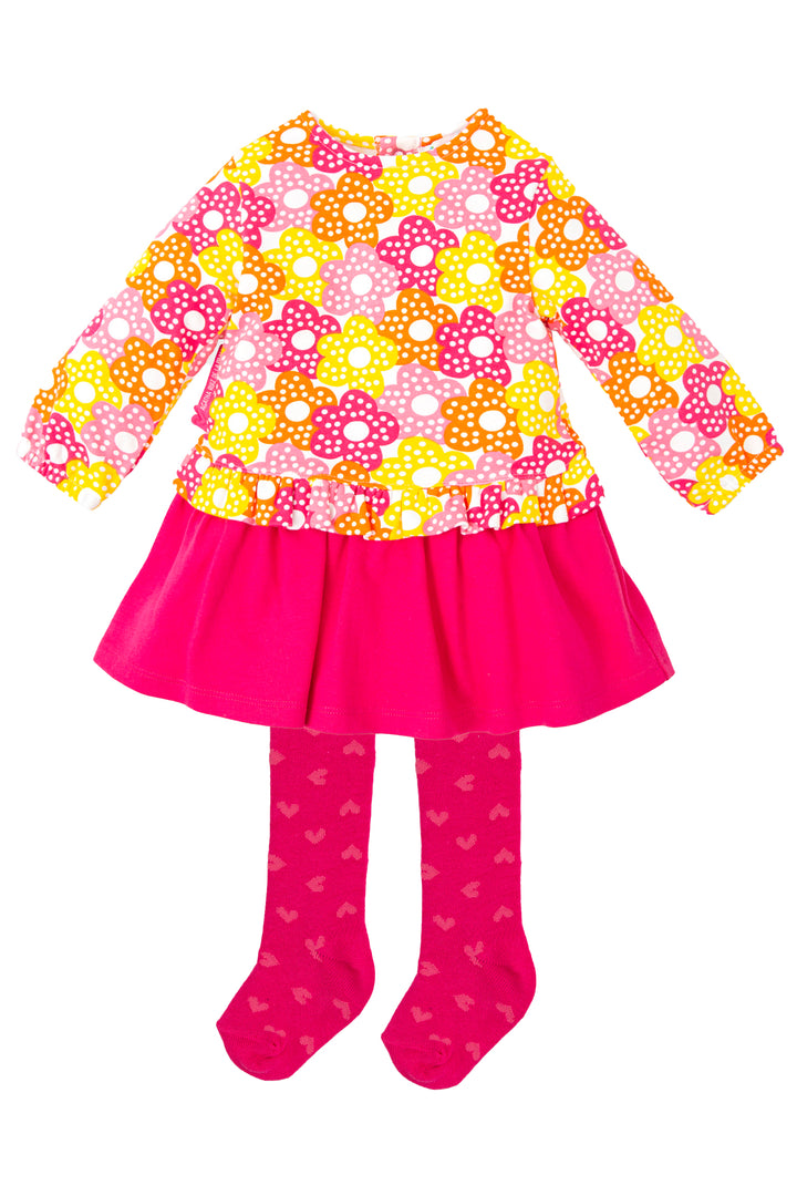 "Antonia" Yellow & Fuchsia Flower Dress & Tights