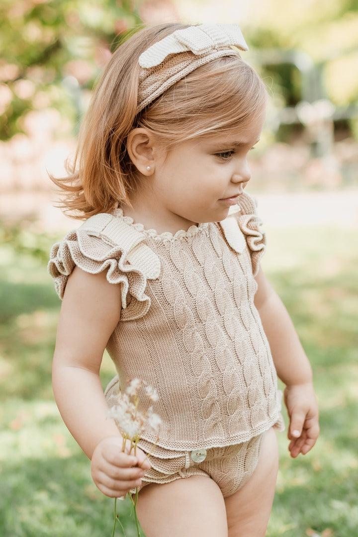 "Matilda" Camel & Cream Cable Knit Top & Bloomers