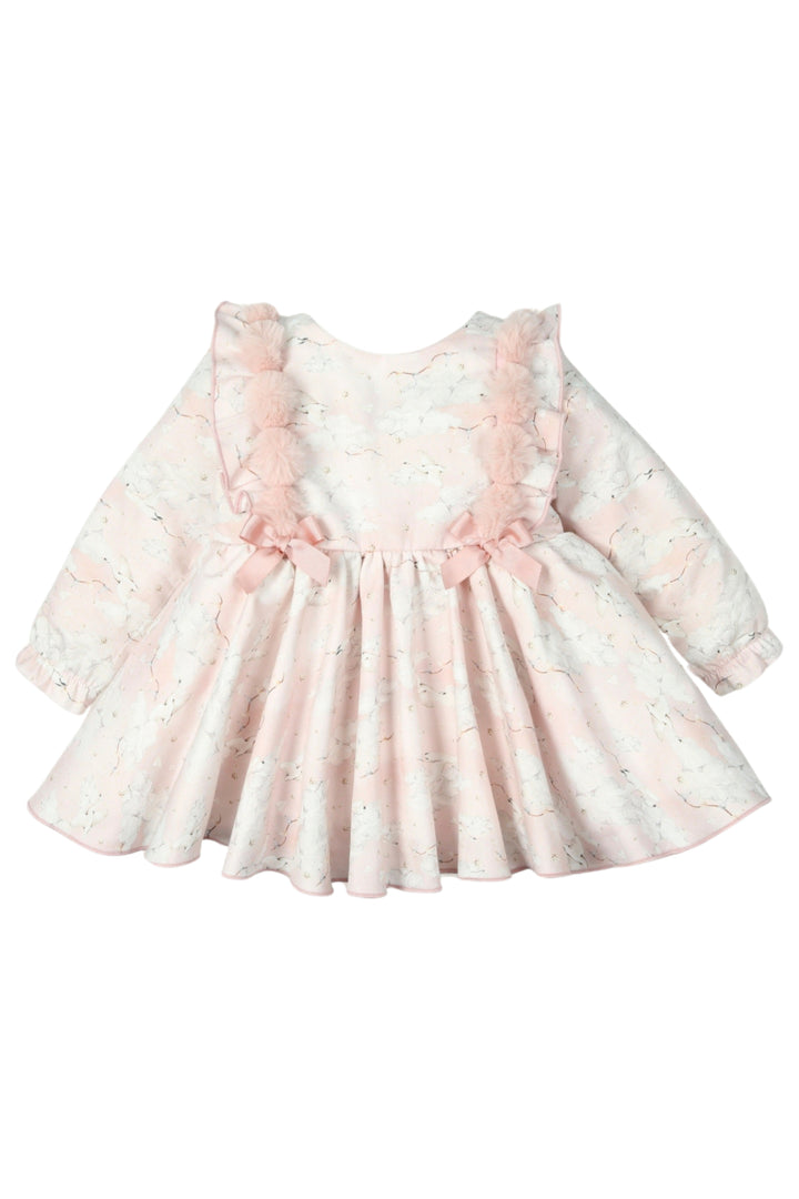 "Esther" Pale Pink Swan Print Dress