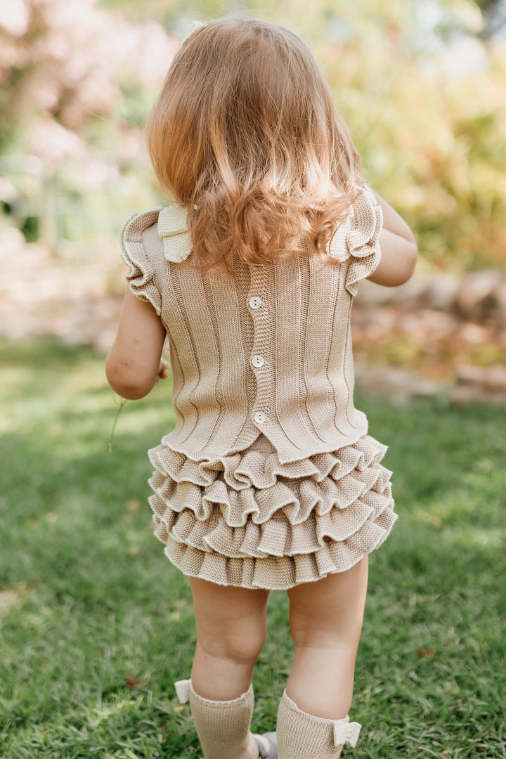 "Matilda" Camel & Cream Cable Knit Top & Bloomers