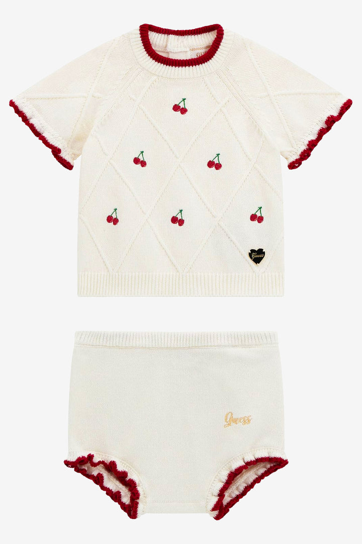 "Maribel" Ivory & Red Knitted Cherry Top & Bloomers