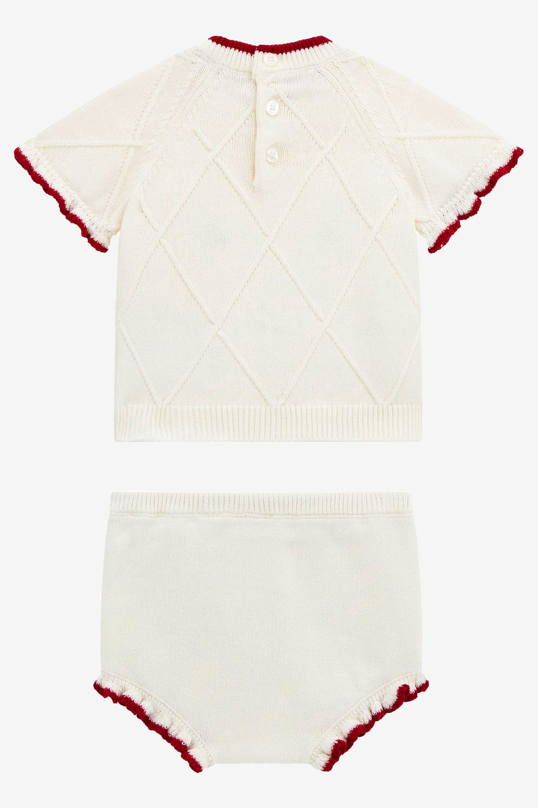 "Maribel" Ivory & Red Knitted Cherry Top & Bloomers