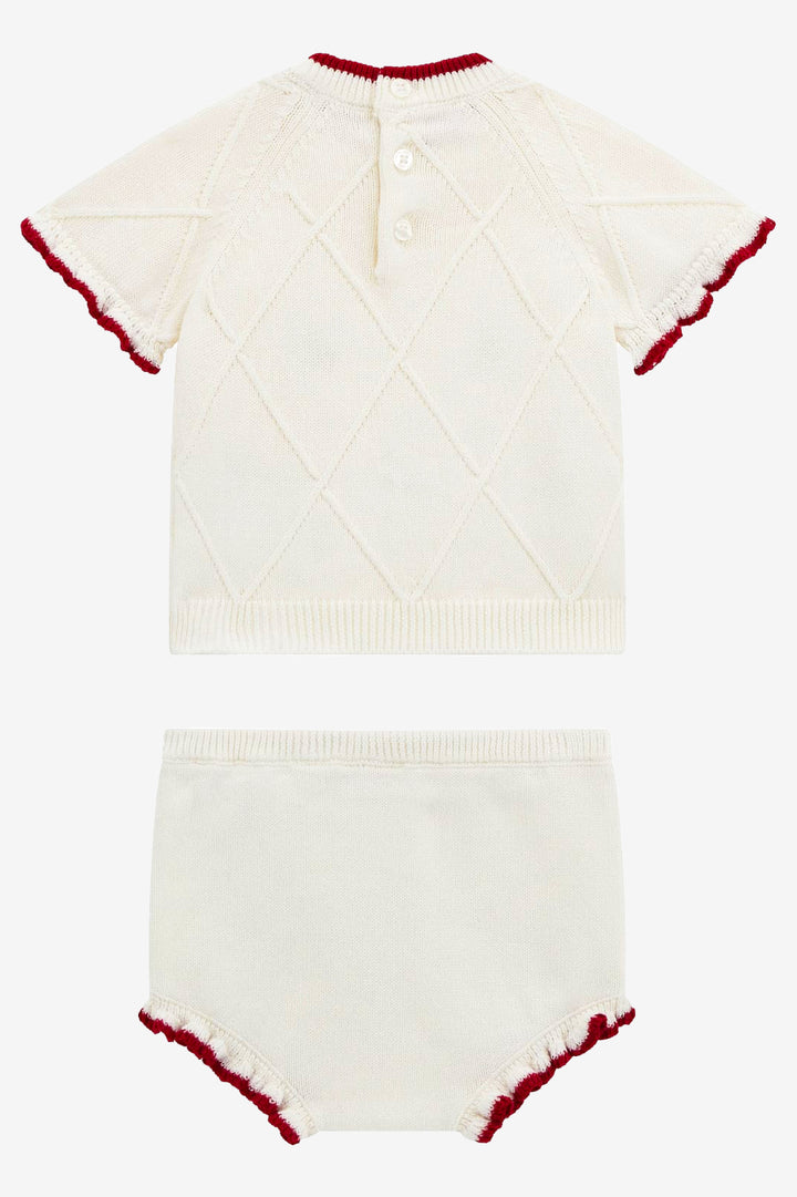 "Maribel" Ivory & Red Knitted Cherry Top & Bloomers