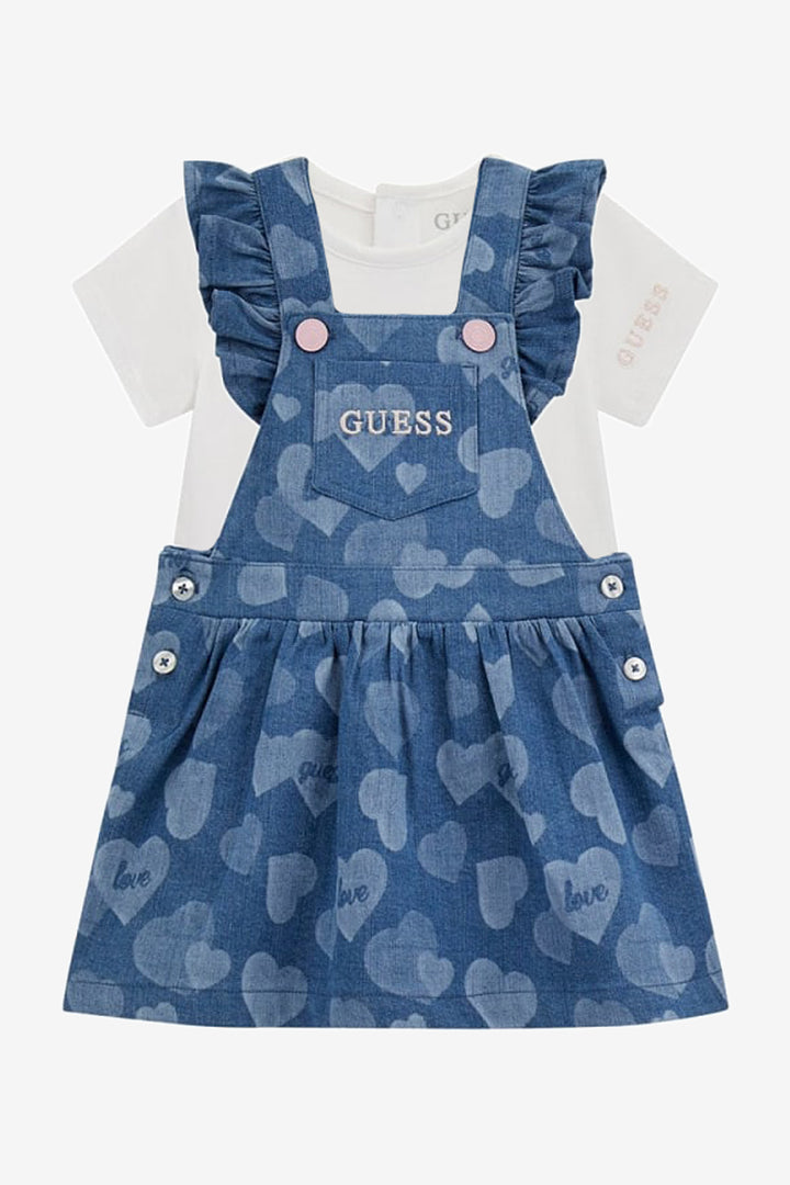 "Bonnie" Denim Heart Pinafore Dress Set