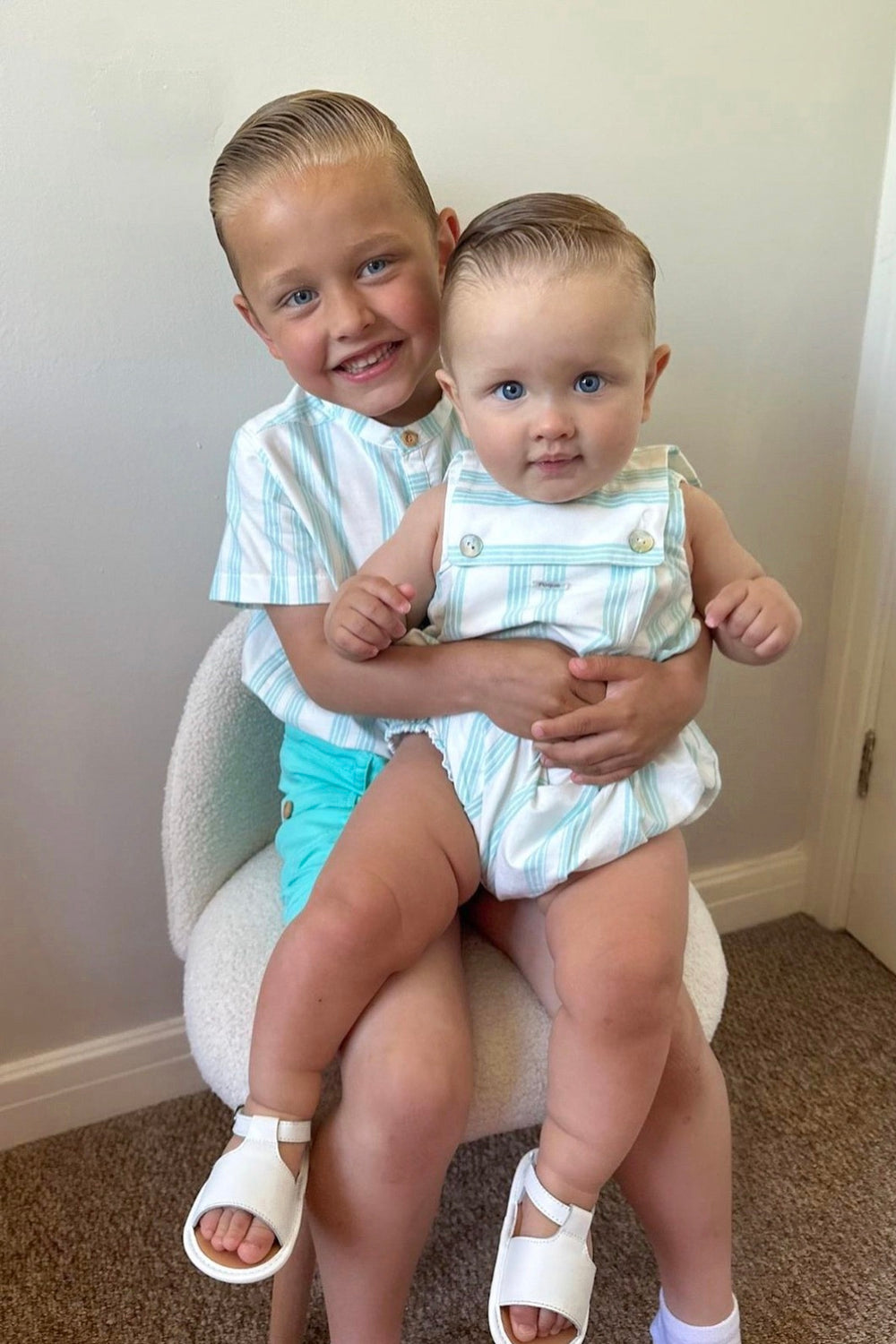 Foque "Hamish" Turquoise Striped Romper | Millie and John