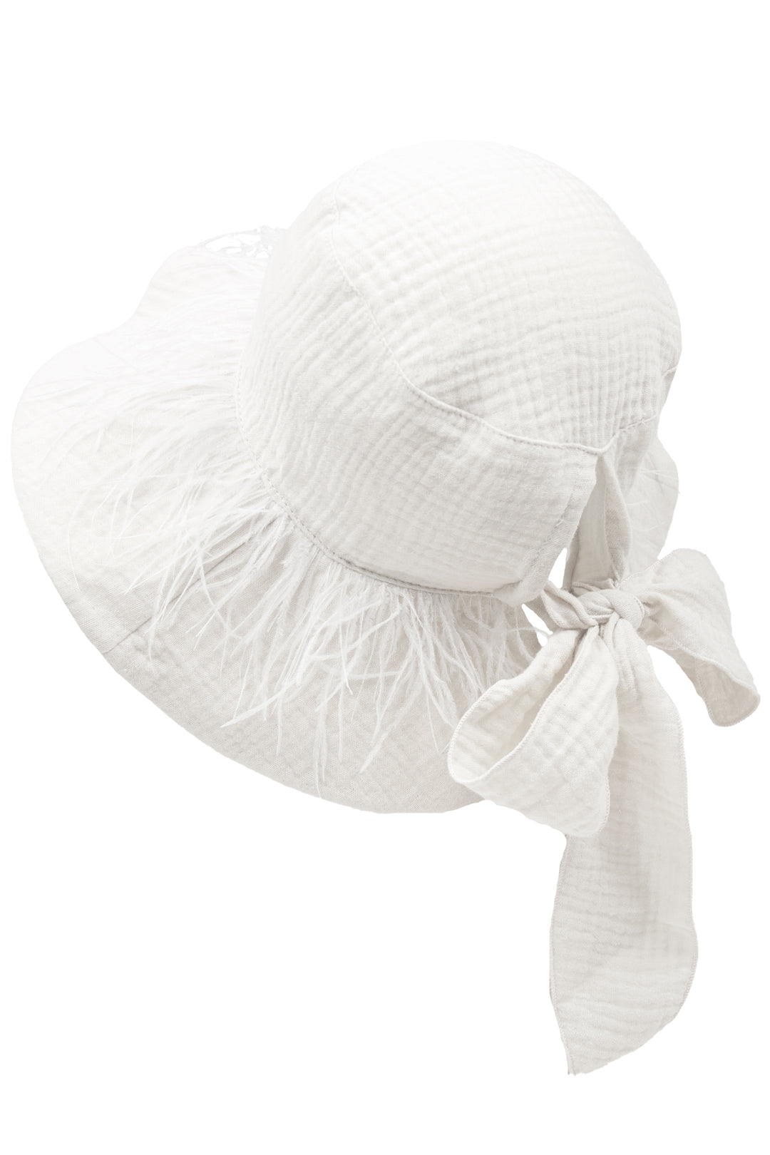 Jamiks "Akali" Ecru Cheesecloth Feather Trim Hat | Millie and John