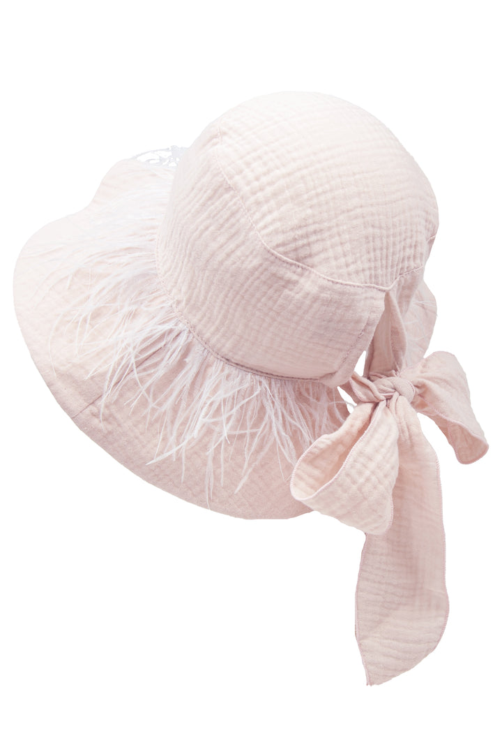 Jamiks "Akali" Apricot Cheesecloth Feather Trim Hat | Millie and John