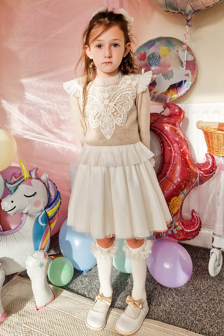 "Emilia" Sparkly Beige Tulle Top & Skirt