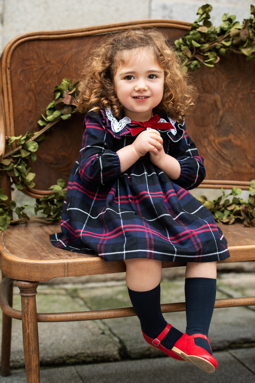 Foque PREORDER "Addison" Navy & Red Tartan Dress | Millie and John