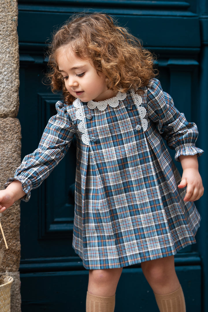 Foque "Georgia" Petrol Blue Tartan Dress | Millie and John