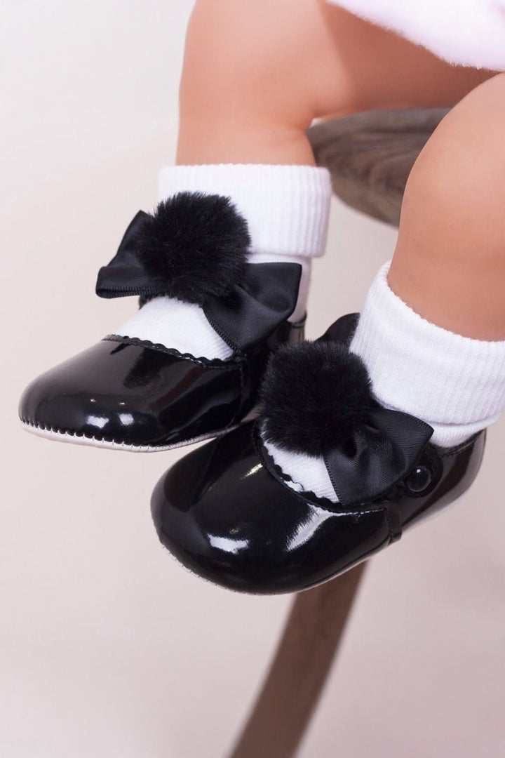Black Pom Pom Soft Sole Shoes