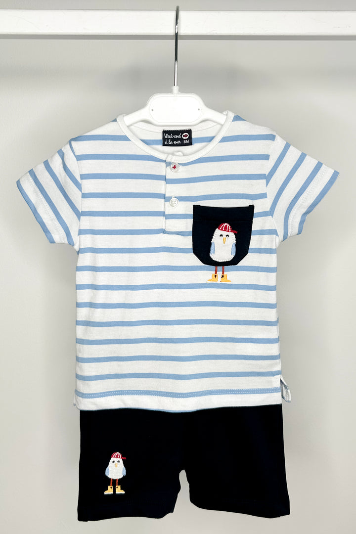 "Finnegan" Blue Striped Tee & Navy Shorts